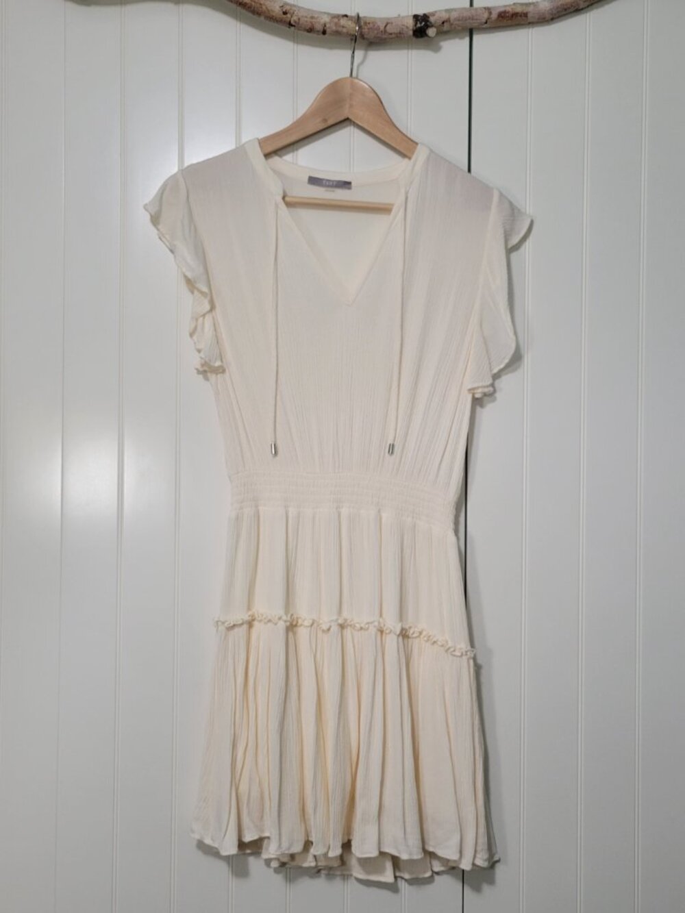 Tart Boho Festival Coastal Cowgirl Rodeo Fairycore Ivory Crepe Tiered Mini Dress